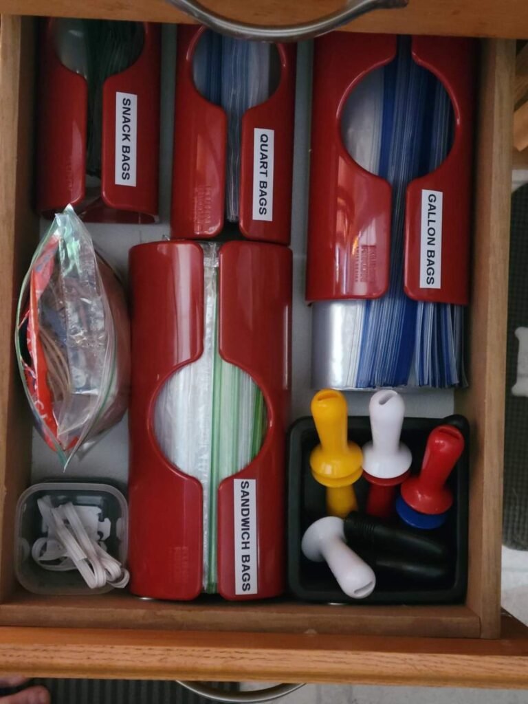 bag storage organizer in kitchen drawer